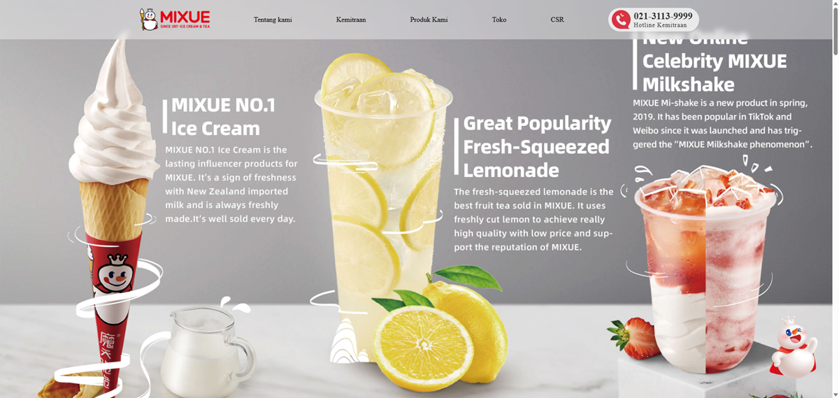 Image of Mixue Ice Cream & Tea website
