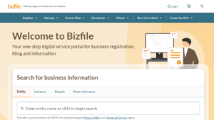 Image of Singapore Private Company database site Bizfile
