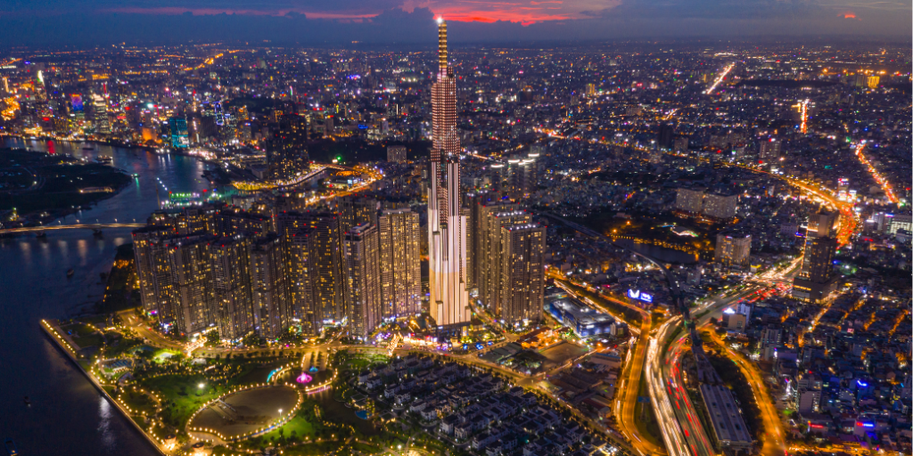Image of night time city in Asian Business Area
