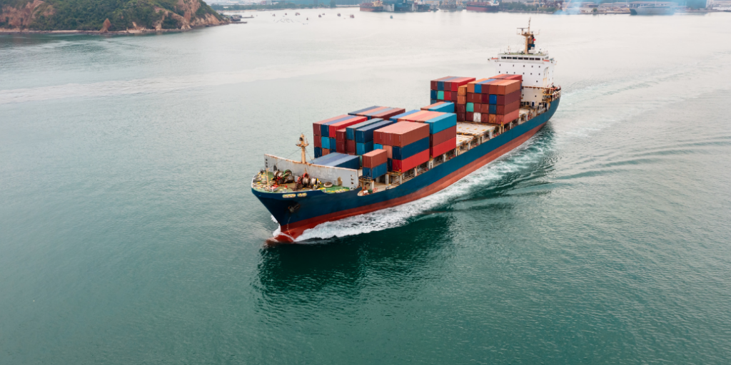 Image of Container ship transporting cargo logistic import and export goods in Asia Pacific for trade